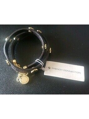 French Connection Faux Leather double Wrap Bracelet Brown Gold Tone NWT
